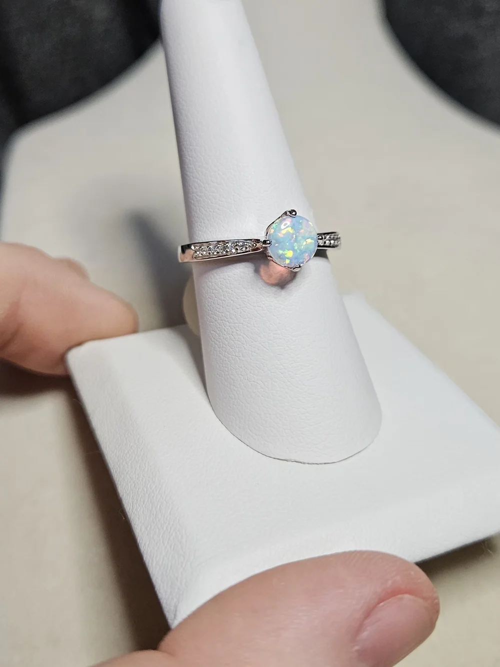 Opal Solitaire Ring with Accent Stones - White Opal-925 Silver